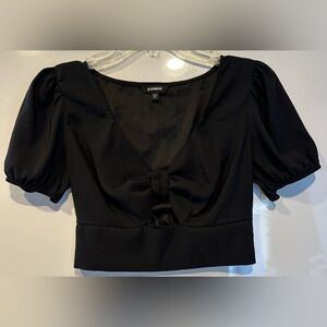 Express Black Bow Front Express Crop Top Sz Small Silk